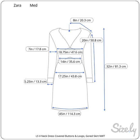 Zara Long Sleeve V-Neck Dress Covered Buttons & Loops Gored Flared Skirt M NWT - Picture 9 of 9